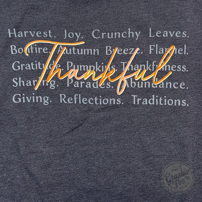 Thankful with Words Heather Navy Long Sleeve Tee