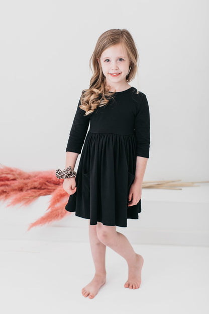 Black 3/4 Pocket Twirl Dress