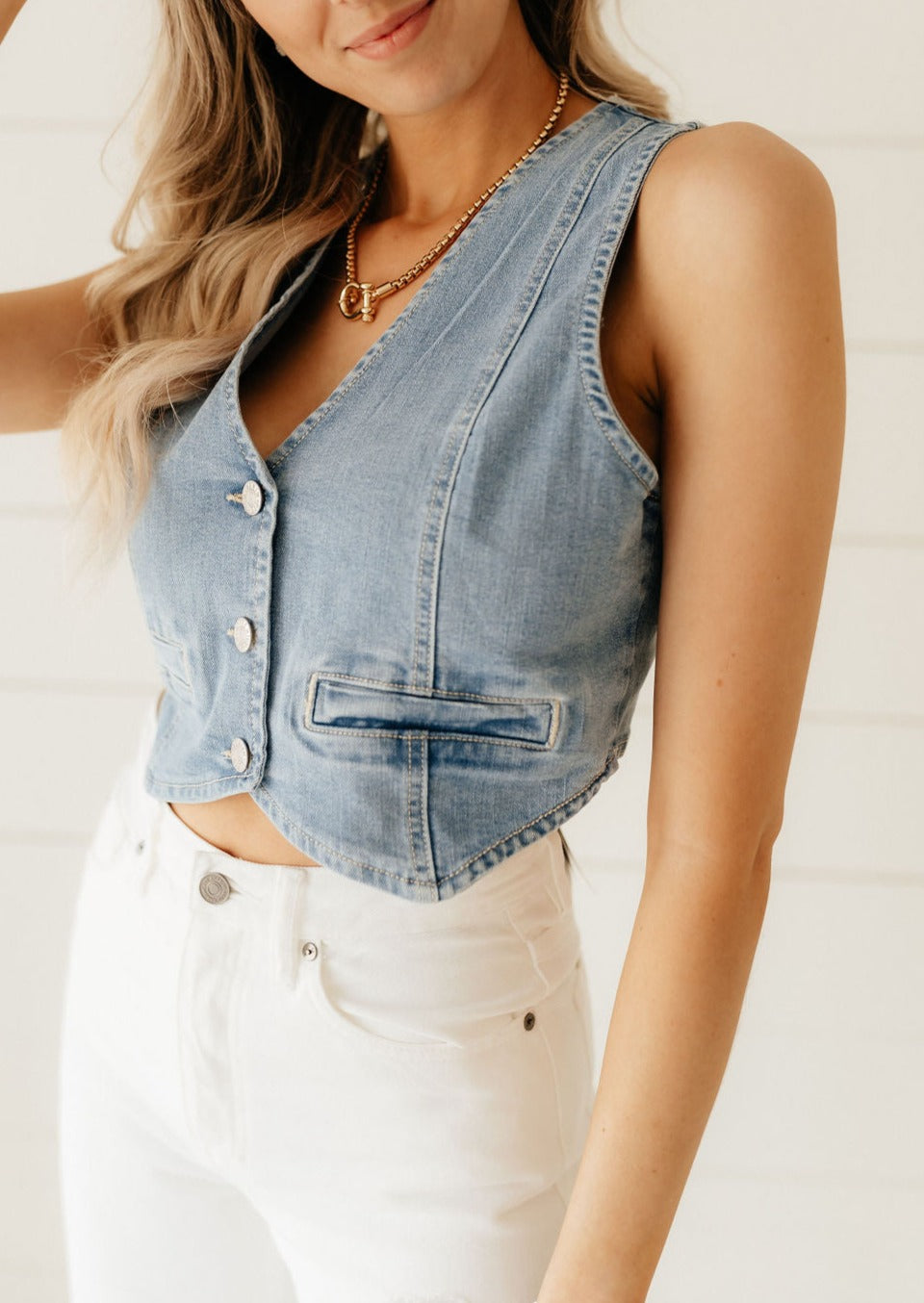 The Daisy Denim Buttoned Vest Top