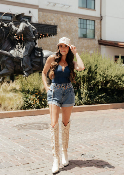 The Evelyn Bodysuit in Dark Wash