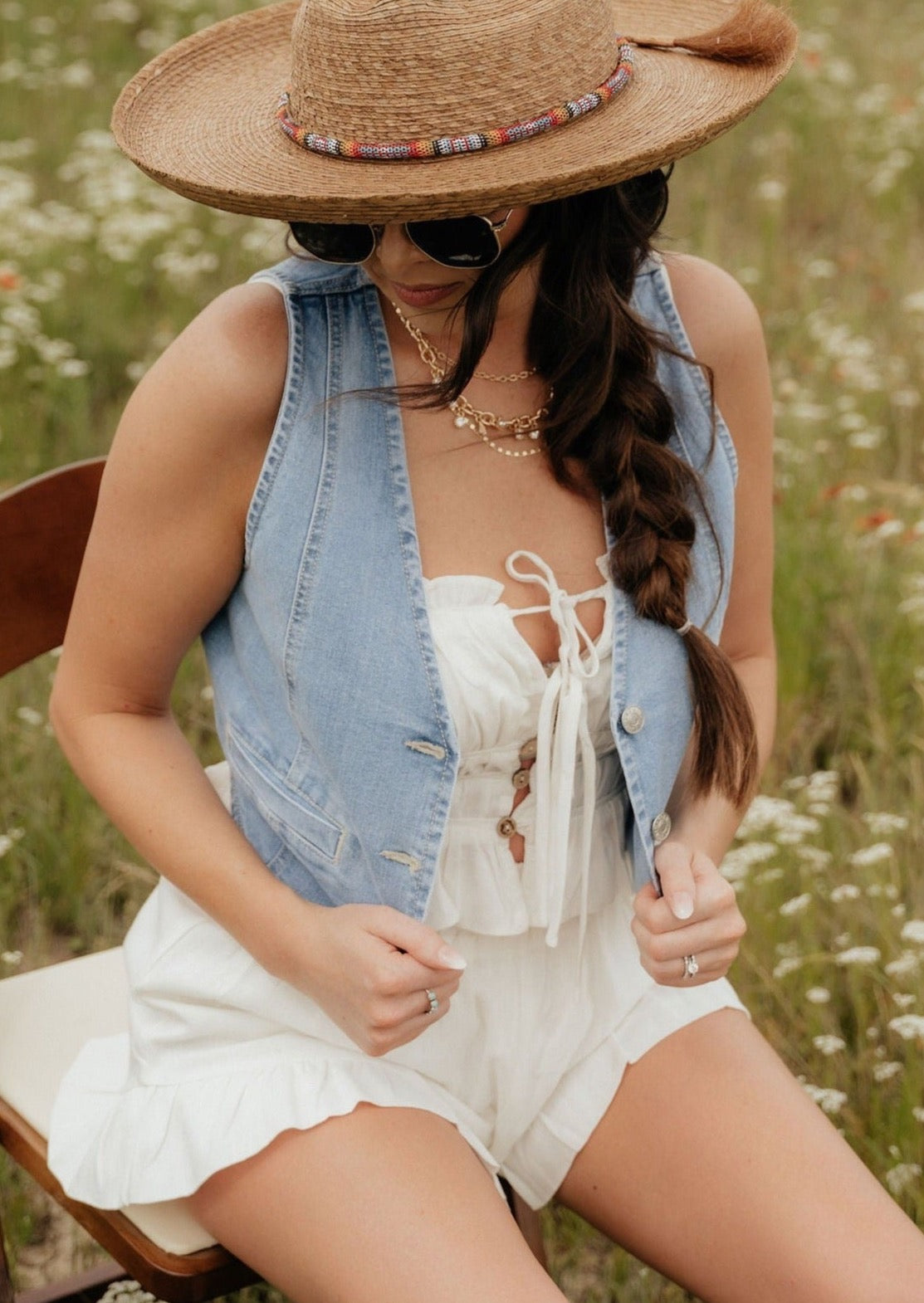 The Daisy Denim Buttoned Vest Top