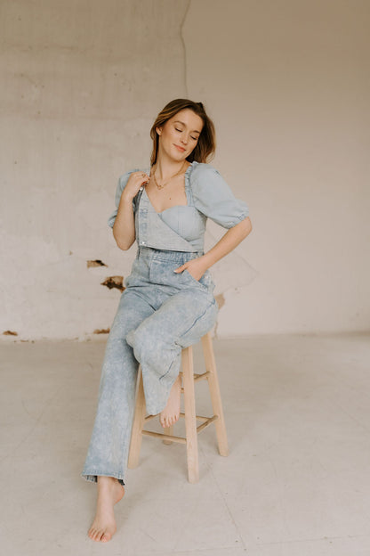 The Riley Denim Bodysuit in Light Wash