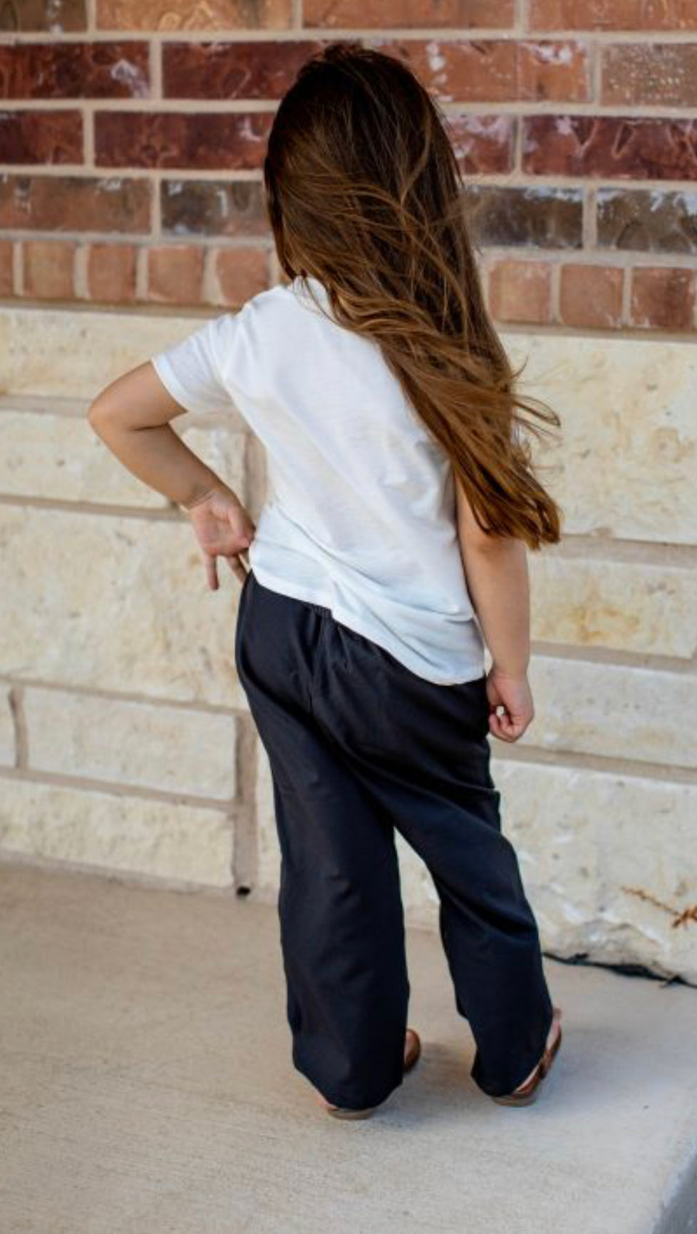 GIRLS BLACK WIDE LEG PULL ON PANTS