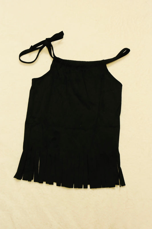 Black Faux Suede Fringe Top